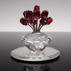 Swarovski Crystal Figurine and Base, Vase of Red Roses 283394