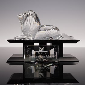 3pc Swarovski Crystal 1995 AE Lion Figurine with Base & Plaque