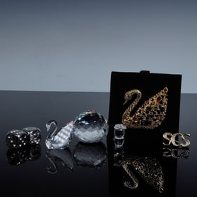 6pc Swarovski Crystal Figurines, Pins, Dice, and Paperweight