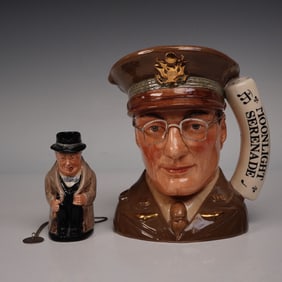 3pc Royal Doulton Large Character Jug, Toby & Necklace