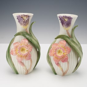 2pc Fitz & Floyd Classics Porcelain Daffodil Iris Vase