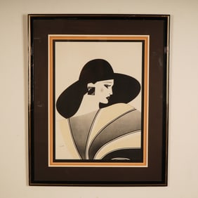 Art Deco Revival Framed Poster Portrait of a Chic Lady w/ Hat by Jeannette