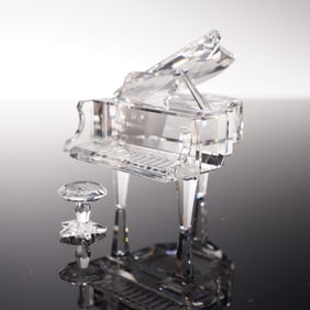 2pc Swarovski Crystal Figurine, Grand Piano with Stool