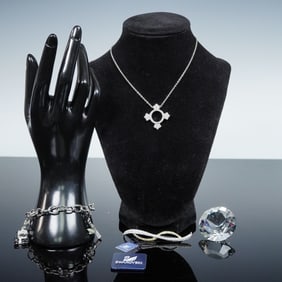 4pc Swarovski Crystal Necklace, Panda Charm Bracelet, and SCS Link Pin