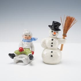 2pc Goebel Hummel Figurines, Snowman and Boy on Sled
