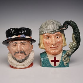 2pc Royal Doulton Large Character Jugs, Beefeater D6206 and St George D6618