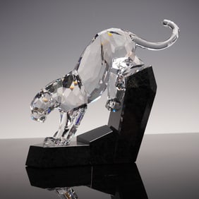 Swarovski Crystal Soulmates Clear Panther on Granite Figurine-Signed