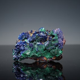 Azurite and Malachite Mineral Specimen on Iron Matrix