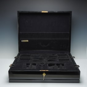 Hercules Black Lacquer Flatware Chest with Key