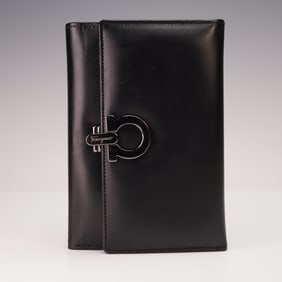 Salvatore Ferragamo Black Leather Wallet with Black Logo Closure