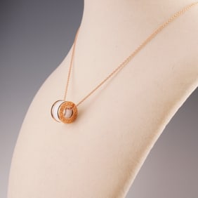 Bulgari 18K Rose Gold and White Ceramic Pendant Necklace