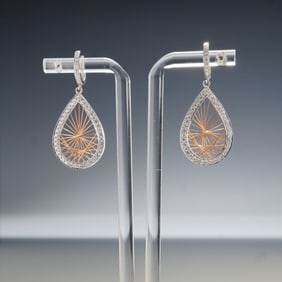 Pair of 14K Two-Tone Gold 1.10ctw Diamond Teardrop Dangle Earrings