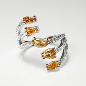 18k White Gold 1.48ctw Orange-Yellow Diamond & 0.39ctw White Diamond Ring