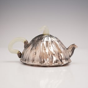 Asian Silver and Gilt Lotus Pod Teapot