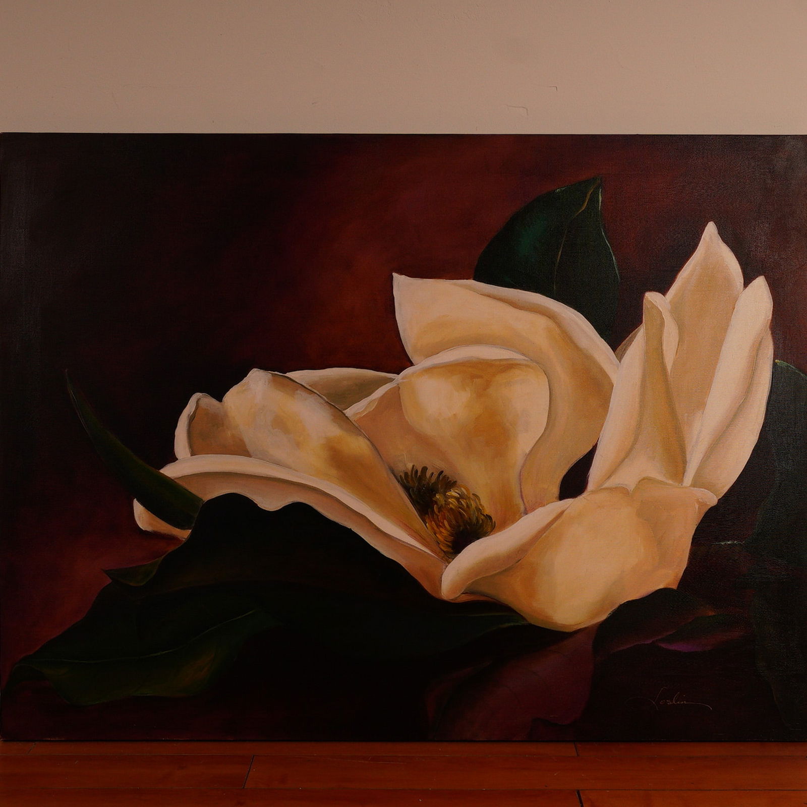 Janet Joslin, Oil Painting on Canvas, Magnolia Flower, Signed (1 of 6)