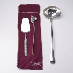3pc Royal Pewter Candle Snuffer, Large Soup Ladle, and Serrated Server