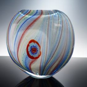 Murano Millefiori Styled Ribbon Art Glass Vase
