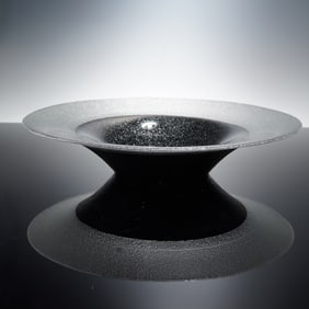 Art Glass Textured Black and Clear Centerpiece Bowl