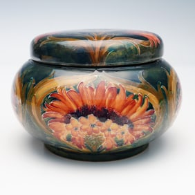 William Moorcroft Pottery Macintyre Covered Tobacco Jar, Cornflower