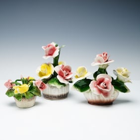 3pc Nuova Capodimonte Porcelain Floral Baskets