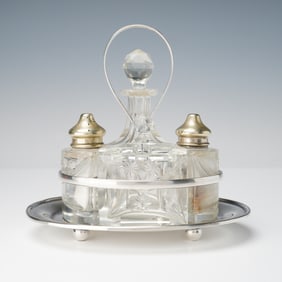 5pc Crystal Cruet Set with Silverplate Tray
