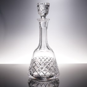 Crystal Decanter and Stopper with Diamond Cut Design