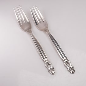 2pc Georg Jensen Sterling Silver Dinner Forks, Acorn