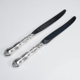 2pc Alvin Sterling Silver Dinner Knives, French Scroll Pattern