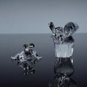 2pc Swarovski Crystal Animal Figurines, Elephant & Frog