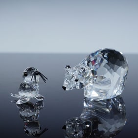 2pc Swarovski Crystal Figurines, Polar Bear 013747 and Mini Seal 012530