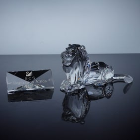 2pc Swarovski Inspiration Africa Crystal Figurine & Plaque, Lion