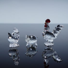 3pc Swarovski Crystal Figurines, Cockerel, Mini Hen, and Mini Pig