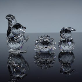 3pc Swarovski Silver Crystal Figurines, Squirrel , Rabbit, & Hedgehog
