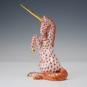 Herend Rust Fishnet Unicorn Figurine with Gold Accents