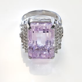 Platinum 22.65ct Kunzite and 0.51ctw Diamond Ring