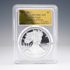 2017-W American Silver Eagle First Day Issue $1 Coin PCGS Graded PR70 DCAM