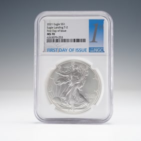 2021 American Silver Eagle Type 2 First Day Issue $1 Coin NGC Graded MS70