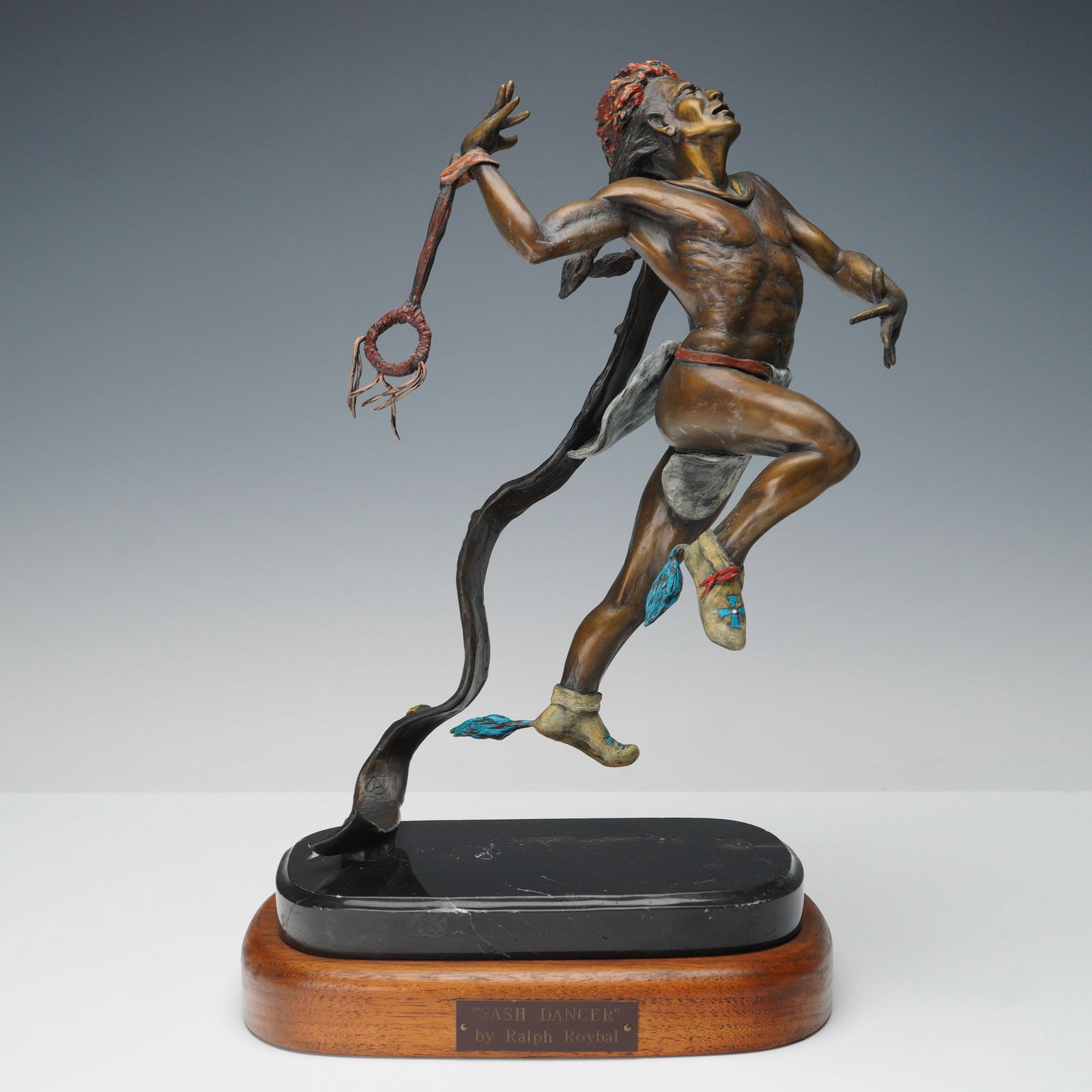 Ralph Roybal, Polychrome Bronze Sculpture, Sash Dancer, Signed & Numbered (1 of 6)
