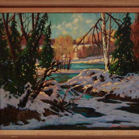 Joann Woldemar Saarniit, Oil on Canvas Painting, Landscape w/ River, Signed