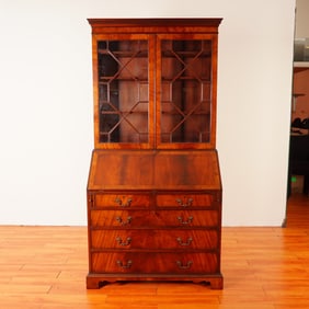 2pc Early 20th Century Mahogany Secretary Bookcase with Slant Front Desk