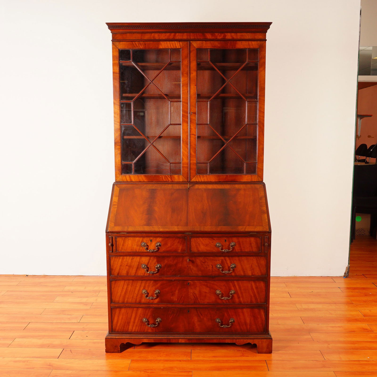 2pc Early 20th Century Mahogany Secretary Bookcase with Slant Front Desk (1 of 8)