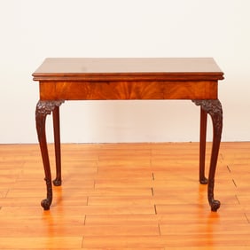 Georgian Mahogany Chippendale Game Table with Green Felt Top