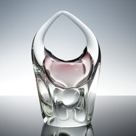 Bohemia Czech Art Glass Basket Vase