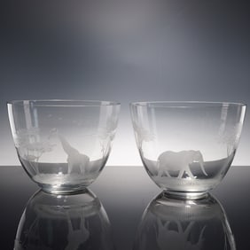 2pc Queen Lace Kenyan-African Etched Glass Bowls
