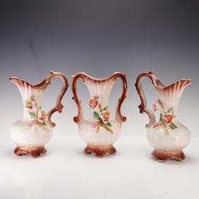 3pc Capodimonte Vintage Floral Pitchers
