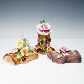 3pc Nuova Capodimonte Porcelain Floral Sculptures