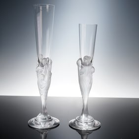2pc Erte Crystal Champagne Glasses, Majestique
