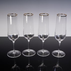 4pc Martha Stewart Champagne Glass Set with Gold Rim