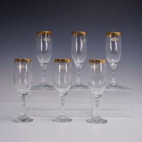 6pc Valencia Champagne Flutes, Hand Decorated with 24kt Gold