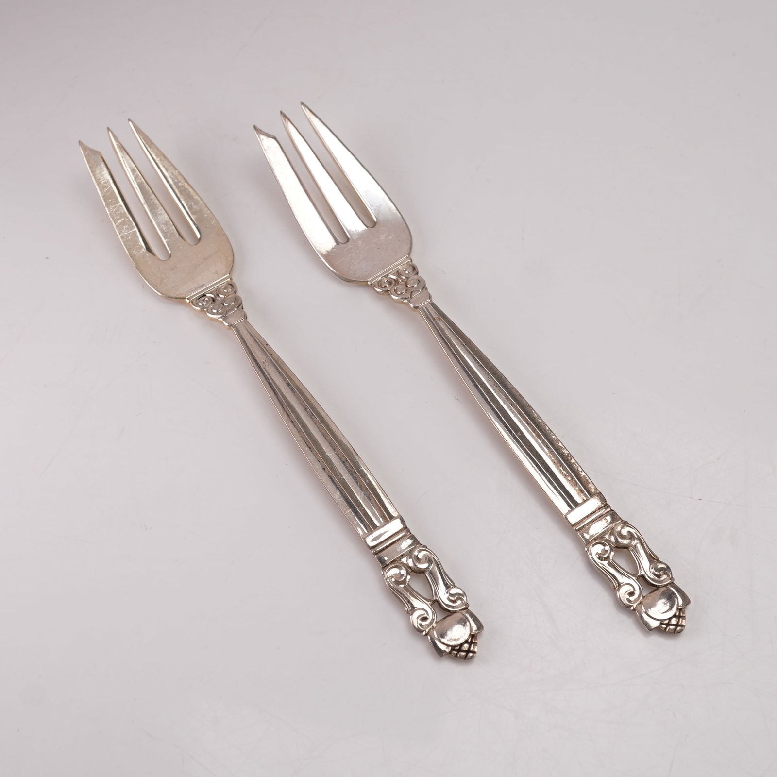 2pc Georg Jensen Sterling Silver Pastry Forks, Acorn (1 of 7)